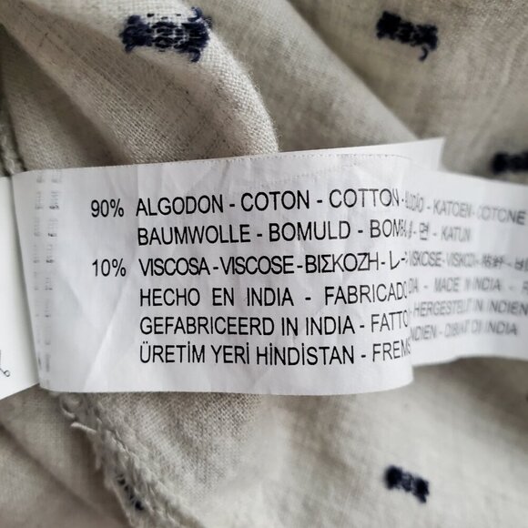 ZARA Boho Embroidered Peasant Top Unbleached Cotton with Navy Blue Stitching XL - Picture 10 of 16